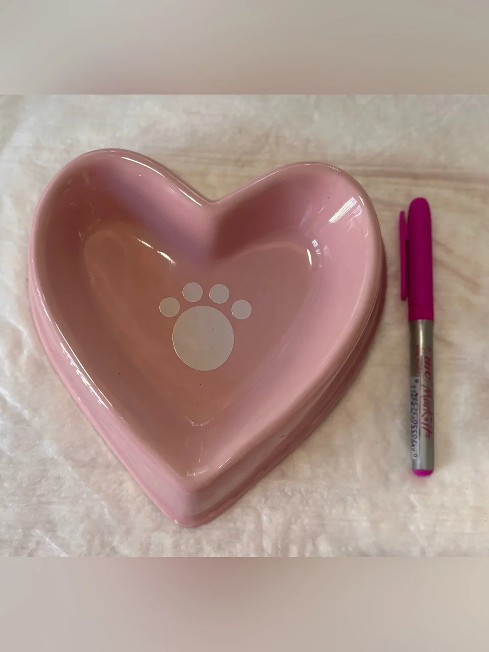Pink Heart-Shaped Pet Bowl Paw Print Candy Dish Jewelry Holder Pet Lover Gift